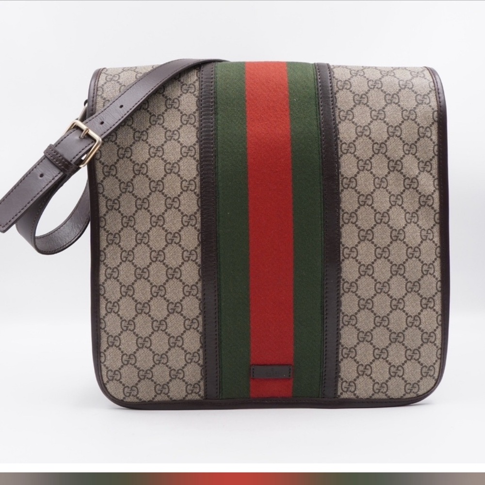 ❤️ GUCCI GG Plus Monogram Web Flap Messenger Bag